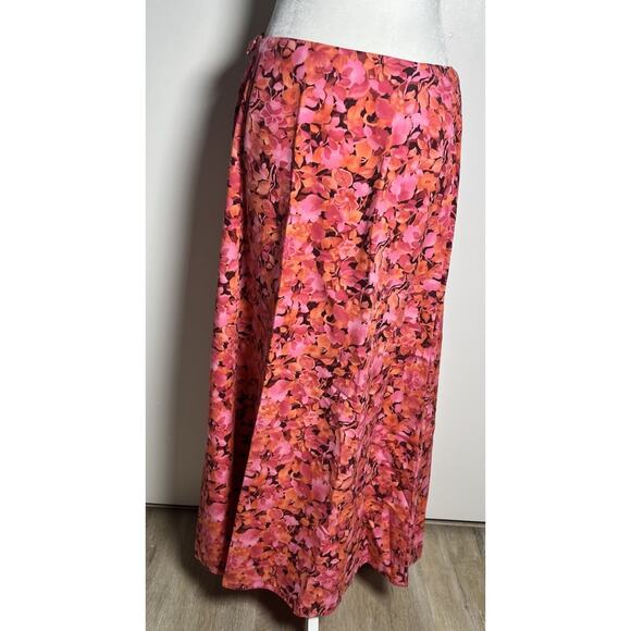Vtg TALBOTS Size 10 Floral Pink & Orange A-Line Long Zip Adjustable Maxi Skirt - Picture 5 of 12